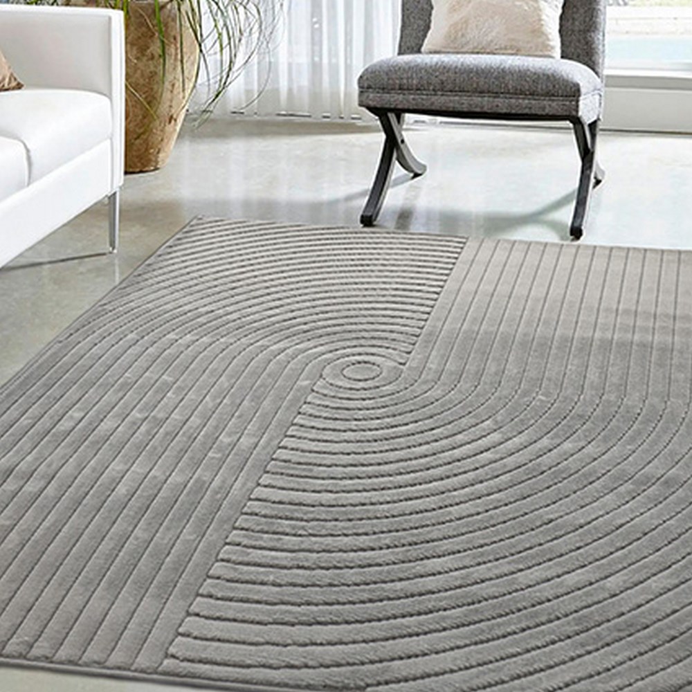 Malmo Maze Textured Carved Indoor Outdoor Rugs in Grey